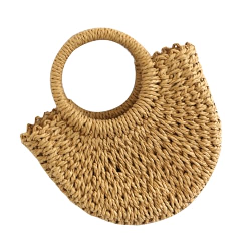 NOLITOY Halbmondförmige Strohtasche Damen Handgefertigte Strandtasche Leichtes Langlebiges Material Umhängetasche für Alltag Party Shopping Perfektes Sommeraccessoire von NOLITOY
