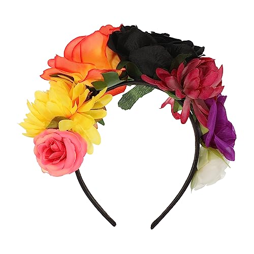 NOLITOY Haarschmuck Halloween-stirnband Blumen- Blumenstirnband Für Frauen Tag Der Toten Stirnband Halloween- Barocke Gothic-rosen-stirnband Vintage-rose Barock- Polyester Rote Rose Braut von NOLITOY