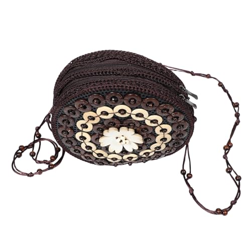 NOLITOY Handgefertigte Boho Crochet Schultertasche aus Kokosschale Handgewebte Crossbody Bag mit Lippenstift Kosmetikaufbewahrung Vielseitiges Change Wallet für Karten und Ohrhörer von NOLITOY