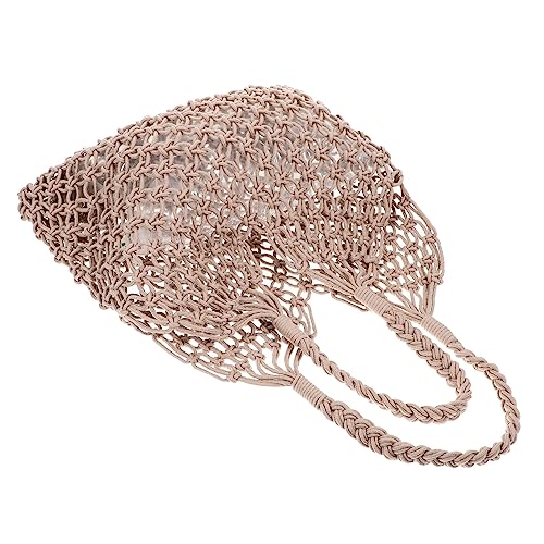 NOLITOY Handgefertigte Graue Schultertasche Damen Sommer Tote Bag Hohle Baumwollnetz Strandtasche Geflochtene Umhängetasche Freizeit Shopper Alltag Reise von NOLITOY