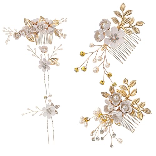 NOLITOY Handgefertigtes Perlen Blumen Haarkamm Teilig Brautschmuck für Hochsteckfrisuren Eleganter Haarschmuck mit Haarnadeln Geeignet für Hochzeit Geburtstag und Verlobung von NOLITOY