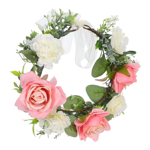 NOLITOY Handgefertigtes Rosen Blumenhaarband Verstellbar Kunstvoll Geflochtenes Blumenkopfschmuck für Frauen Vielseitig Tragbar als Haarband Halskette oder Armband für Hochzeiten Partys von NOLITOY