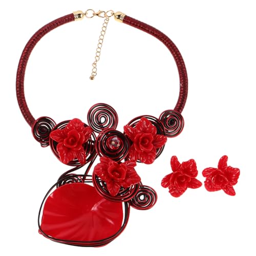 NOLITOY Handgefertigtes Statement Schmuckset mit Aluminiumdraht und Resinblumen Auffällige Halskette und Ohrstecker Langlebig und Kunstvoll für Damen Party Prom von NOLITOY