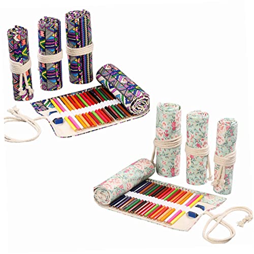 NOLITOY Handgemachte Ethno Canvas Stifttasche Große Kapazität Roll Up Bleistift Halter mit Fächern Tragbare Aufbewahrung für Stifte Buntstifte und Marker Künstlerbedarf von NOLITOY