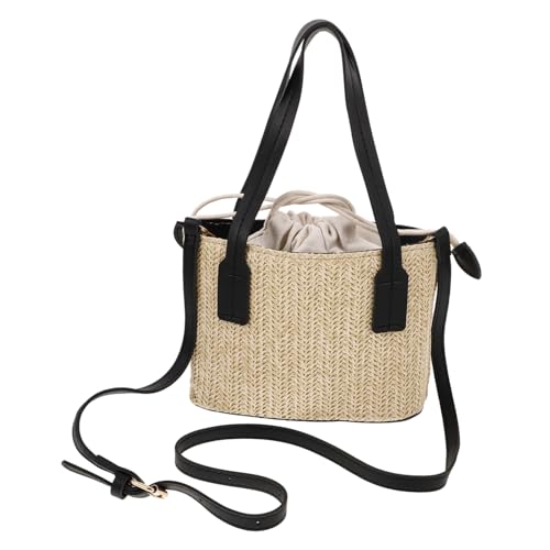NOLITOY Handgewebte Strohtasche Damen Kleine Strandtasche Umhängetasche Handtasche mit Verstellbarem Schultergurt Leichte Tragbare Crossbody Tasche für Alltag Urlaub und Freizeit von NOLITOY