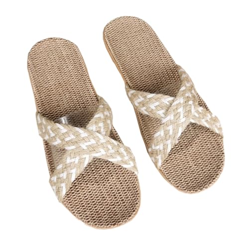 NOLITOY Hausliche Sommer Hausschuhe Damen Leichte Leinen Slipper mit Kreuzriemen Bequeme und Atmungsaktive Indoor Pantoletten Strapazierfähiges Material Modisches Design Beige von NOLITOY