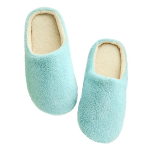 NOLITOY Hausschuhe Damen Herren Plüsch Pantoffeln Winter Weiche Flauschige Baumwolle Gepolstert Rutschfest Leicht Für Zuhause Büro Hotel Blau von NOLITOY
