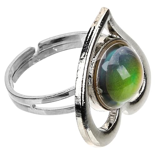 NOLITOY Heart Stimmung Ring Damen Schmuck Farbwechsel Verstellbar Offener Ring mit Edelstein Herzform für Alltag Party Geschenk von NOLITOY
