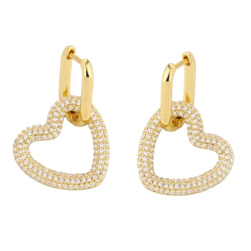 NOLITOY Herzförmige Ohrringe mit Zirkonia für Damen Trendige Handgemachte Ohrringe im Goldenen Design für Partys und Besondere Anlässe von NOLITOY