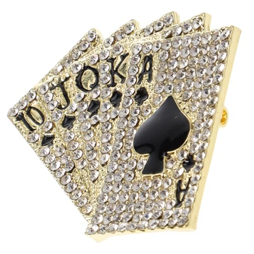 NOLITOY Hip hop Brosche Goldfarben mit Strasssteinen Dekorative Spielkarten Brustnadel Modische Anstecknadel für Damen und Herren Schmuck für Party und Festliche Kleidung von NOLITOY