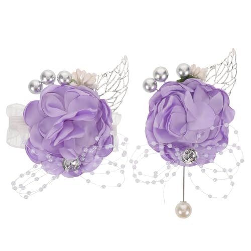 NOLITOY Hochzeits-corsage-set Handgelenk-blume und Boutonniere Set in Handgefertigte Braut-armbandblumen und Bräutigam-ansteckblume Vielseitig für Hochzeit Abschlussball Party und Jubiläum von NOLITOY