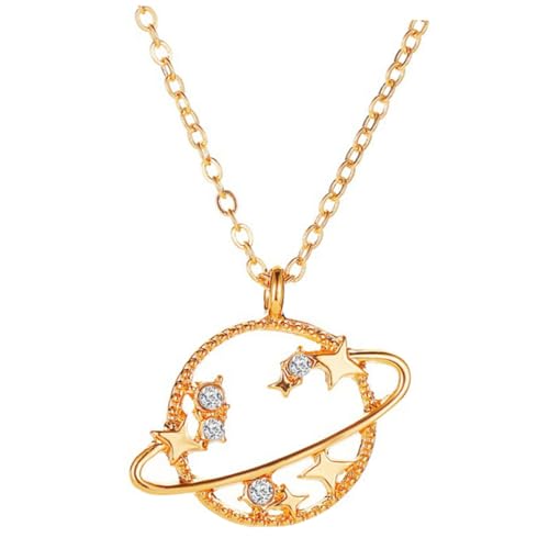 NOLITOY Hohlraum Planet Halskette mit Zirkonia Anhänger Minimalistische Schlüsselbein Kette für Frauen und Teenager Modische Weltraum Halskette Stern Design Leicht Kombinierbar Eleganter von NOLITOY