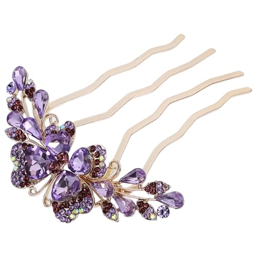 NOLITOY Kamm Strass-haarkämme Kopfbedeckungen Für Die Braut Hochzeits-diademe Vintage Haarschmuck Strass-clips Für Haare Hochzeit Haarkämme Haarklammer Perle Damen Metall Stirnband Violett von NOLITOY