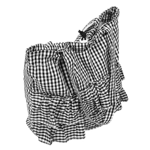 NOLITOY Kariertes Canvas Tote Bag mit Rüschenbesatz Große Kapazität Leichter Schulterriemen Modische Damen Handtasche für Shopping Reisen und Arbeit Schwarzes Design von NOLITOY