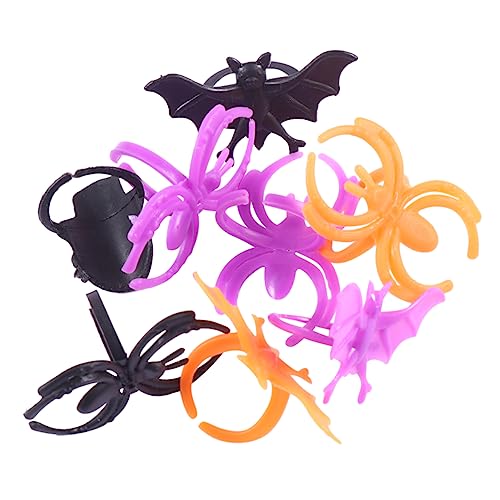 NOLITOY Kinderspielzeug 60 Stück Halloween-Ring Fledermaus-Spinne-Totenkopf-Ringe Für Kinder Tier-Kunststoffringe Für Kinder Halloween-Party-Dekoration Kunststoff-Fledermaus-Ring-Zubehör von NOLITOY