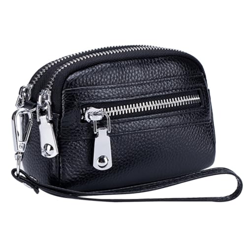 NOLITOY Kleine Geldbörse Damen mit Doppelreißverschluss Multifunktionaler Münzfach Geldbeutel für Karten Scheine Schlüssel Kompakter Wallet Change Pouch Schwarz Hochkapazitiv und Waschbar von NOLITOY