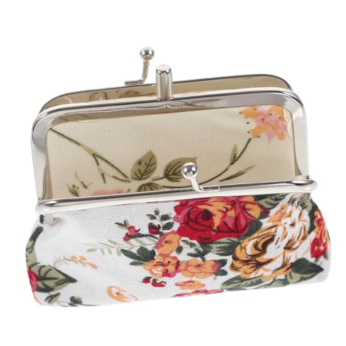 NOLITOY Kleiner Handtaschen Geldbeutel Doppellagigem Canvas für Damen Praktische Münzaufbewahrung Kartenfach und Kleine Essentials für Unterwegs Retro Blumenmuster Weiß von NOLITOY