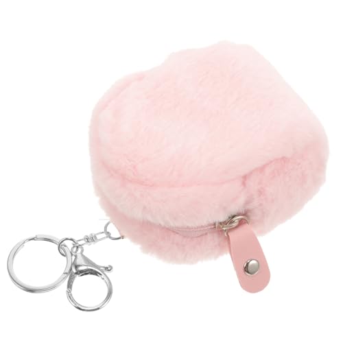 NOLITOY Kleiner Plüsch Geldbeutel für Mädchen Süße Mini Tasche mit Schlüsselanhänger für Münzen Kopfhörer und Kleine Gegenstände Flauschiges Design Rosa Perfekter für Unterwegs von NOLITOY