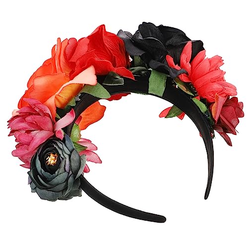 NOLITOY Halloween-stirnband Blumenstirnbänder Für Frauen Halloween Blumenstirnband Halloween-haarband Tag Der Toten Blumenkrone Halloween-zubehör Rosenwurz Die Blumen Vlies Fräulein Mexiko von NOLITOY