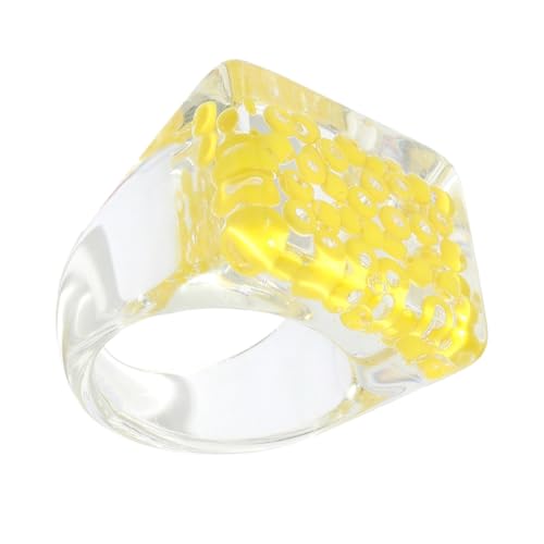 NOLITOY Kreativer Acrylring Damen Gelb Extravaganter Fingerschmuck Mit Eingelegten Perlen Modischer Statement ring Hautfreundlich Und Langlebig Für Alltag Und Geschenk von NOLITOY