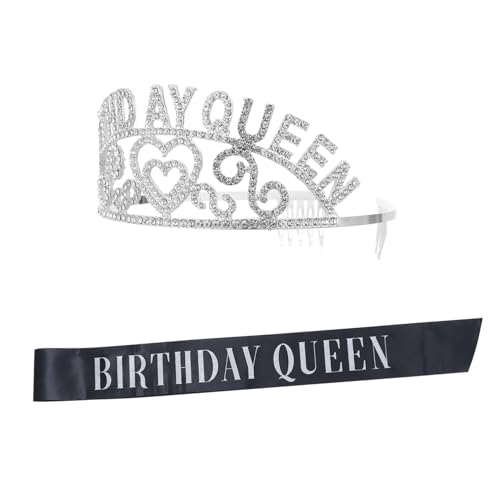 NOLITOY Krone Stirnband Schultergurt Geburtstagsparty-schärpe Tiaraschärpe Der Geburtstagskönigin Party Dekorative Schärpe Taschentücher Für Getränkehalter Make-up Strass Legierung Silver von NOLITOY