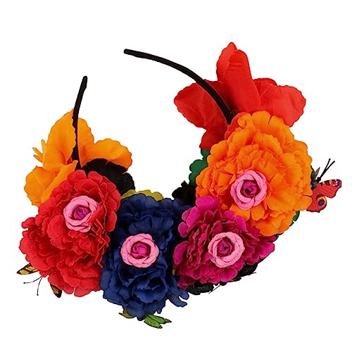 NOLITOY Kunstblumen-schmetterlings-stirnband Halloween-kostüm-stirnband Halloween-foto-stirnband Haarband Mit Blumenkrone Rosenblumenkrone Halloween-stirnband Damen Pfingstrose Kranz von NOLITOY