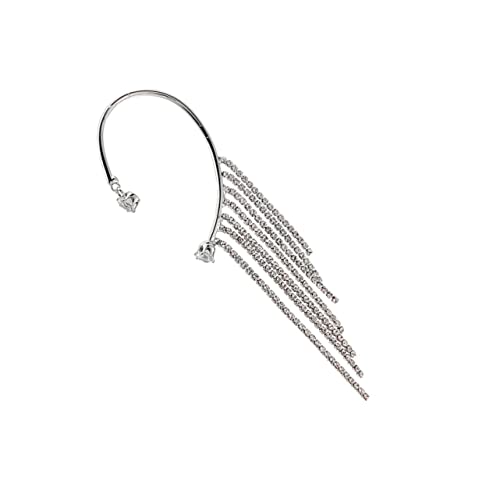 NOLITOY Langer Quasten Ohr Cuff Ohrringe für Damen Stilvolle Ohrwickel Ohrringe Funkelnde Strass nicht Durchdringend für Besondere Anlässe und Alltag Einseitig Silberfarben von NOLITOY