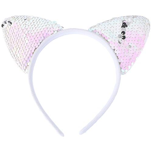 NOLITOY 1stk Halloween Leuchtet Katzenohren Stirnband Glitzerstirnbänder Für Damen Katzen-stirnbänder Für Frauen Halloween-kostüm Für Mädchen Katzenhaarreif Weiß Kind Led Stoff Schal von NOLITOY