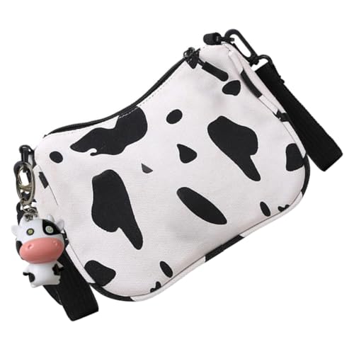 NOLITOY Leichte Canvas Schultertasche mit Reißverschluss Tragbare Umhängetasche für Arbeit Schule und Shopping Stilvolle Japanische Single Shoulder Crossbody Bag mit Modischem Kuhmuster von NOLITOY