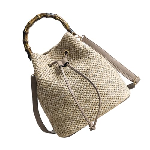NOLITOY Leichte Crossbody Bucket Bag Damen Handtasche aus Geflochtenem Stroh Modisch Kompakt für Strand Freizeit Shopping und Alltag Sommerliche Umhängetasche mit Praktischem von NOLITOY