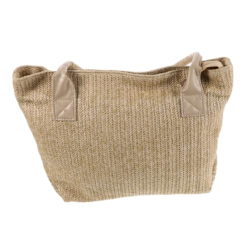 NOLITOY Leichte Handgefertigte Strohtasche mit Top Griff Vielseitige Robuste Sommer Tasche für Damen für Strand Reisen und Alltag Modische Handgewebte Umhängetasche in Khaki von NOLITOY