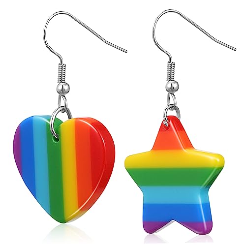 NOLITOY Leichte Ohrhänger Damen Herz und Stern Anhänger Bunte Regenbogen Tropfenohrringe Geeignet Durchstochene Ohren für Frauen Mädchen NOLITOY Leichte Ohrhänger Damen Herz und Stern Anhänger Bunte Regenbogen Tropfenohrringe Geeignet Durchstochene Ohren für Frauen Mädchen von NOLITOY