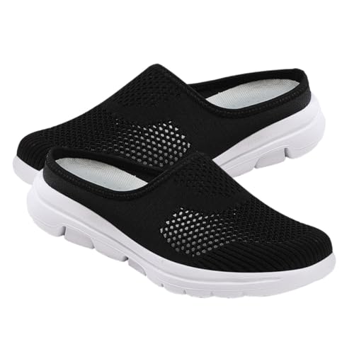 NOLITOY Leichte Verschleißfeste Mesh Hausschuhe Damen Atmungsaktive Halbschuhe Bequeme Dünne Sommerschuhe für Alltag Reisen und Freizeit Schwarz von NOLITOY