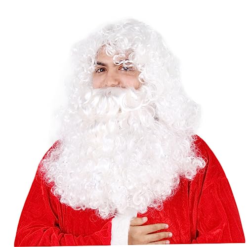 NOLITOY Zaubererperückenbart Weihnachtsmann-bart Santa Bart Und Haare Weihnachtsmann-lockenbart Santa Perücke Bart Santa Bart Maske Brot Kostüm Party-requisiten Cosplay Kopfbedeckung Weiß von NOLITOY