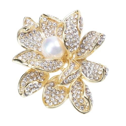 NOLITOY Lotusblüten Brosche aus Legierung mit Perlen und Zirkonia Modisches Damen Accessoire für Kleidung Rucksack Schal Langlebig Glatte Oberfläche für Hochzeit und Festliche Anlässe von NOLITOY