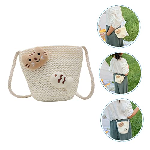 NOLITOY Mädchen Crossbody Tasche Kleine Leichte Strohtasche Geflochtene Umhängetasche Für Strandtasche Süße Eimerform Geschenkidee Für Enkelinnen von NOLITOY