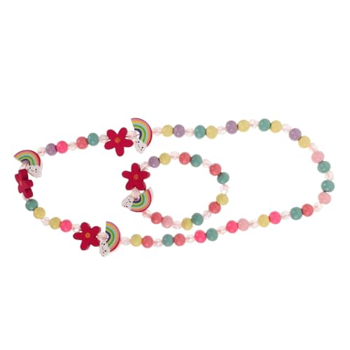 NOLITOY Mädchen Schmuckset Holz Perlen Armband und Halskette Regenbogen Schmuck Set Sicher und Vielseitig für Geburtstagsgeschenke und Alltag von NOLITOY