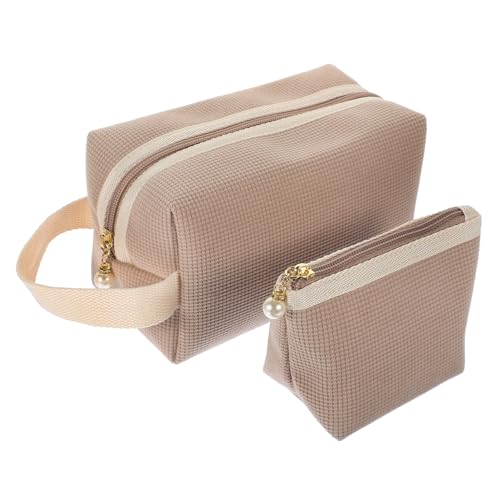 NOLITOY Make-Up-Tasche 2 Stück Cord-Kosmetiktasche Tragbare Reise-Make-Up-Organizer Mit Reißverschluss Für Damen Kosmetik-Aufbewahrung Khaki von NOLITOY