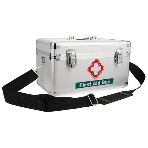 NOLITOY Medizinischer Aufbewahrungskoffer Aus Große Erste-Hilfe-Box Tragbar Multifunktional Für Medikamente Lebensmittel Und Bürobedarf Silberfarben Mit Schultergurt von NOLITOY