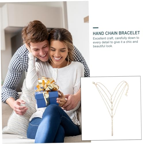 NOLITOY Mehrlagiges Perlen handkettchen mit Fingerring Modisches Damen Schmuckarmband Goldfarben Vielseitig Kombinierbar für Party Geburtstag und Alltag von NOLITOY