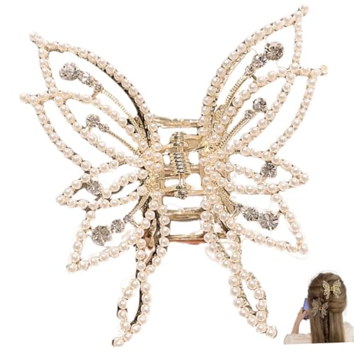 NOLITOY Kolibri Haarspangen Damen Mehrschichtige Perlenschmetterlings Haarspange Mit Strass Extravaganter Haarklammer Für Damen Stilvolles Haarschmuck Für Kreatives Haarstyling Claw Clip Für Frauen von NOLITOY