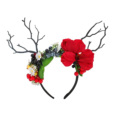 NOLITOY Weihnachten Antler Haarreif Mit Blumen Und Zweigen Attraktives Haaraccessoire Für Weihnachtsfeiern Geburtstagsfeiern Und Hochzeiten Robust Und Tragbar Perfektes Für Frauen von NOLITOY