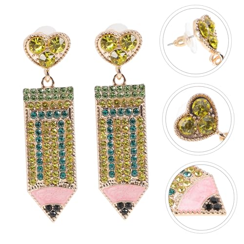 NOLITOY Modische Damen Ohrhänger mit Herz und Strasssteinen Kreative Bleistift form Allergiefreies Legierungs material Leichte Schul Alltags ohrringe Trendige Ohrstecker für Mädchen von NOLITOY