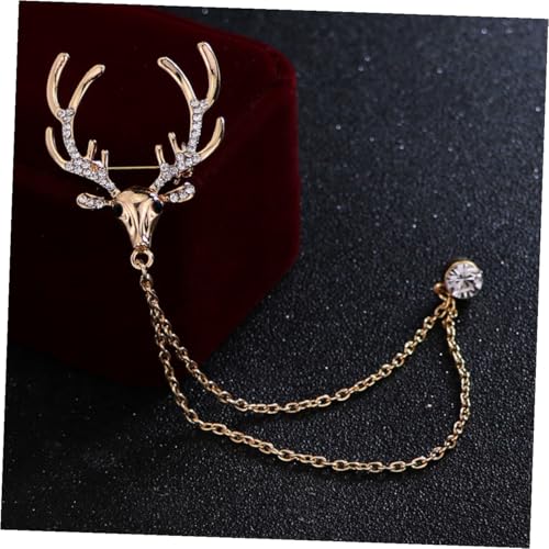 NOLITOY Modische Herren Anstecknadel für Anzug mit Strass Hirschmotiv Goldfarbene Brosche mit Kettenanhänger Leichte Langlebige Metallverarbeitung für Hochzeit Büro und Festliche Anlässe von NOLITOY