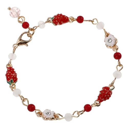 NOLITOY Modisches Erdbeer Armband mit Anhänger Mehrschichtiges Perlen Stretch Armband Vielseitiges für Damen mit Klassischen Farben Weichem Material für Hohen von NOLITOY