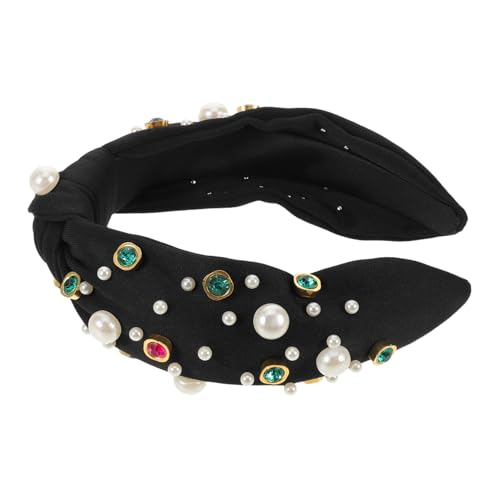 NOLITOY Modisches Geknotetes Haarband mit Funkelnden Strasssteinen und Künstlichen Perlen Elegantes Stirnband für Damen Vielseitiges Accessoire für Freizeit und Festliche Anlässe Schwarz von NOLITOY