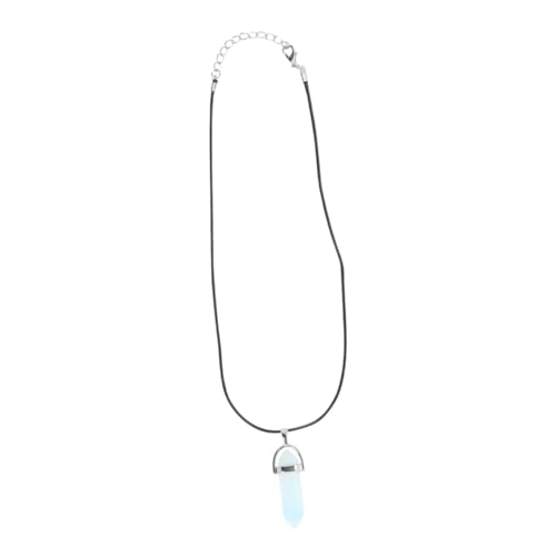 NOLITOY Natürlicher Kristallanhänger Charm mit Weißer Kette und Schwarzem Lederband Modischer Sechsseitiger Achat Design Schmuckanhänger für DIY Halsketten und Charms von NOLITOY