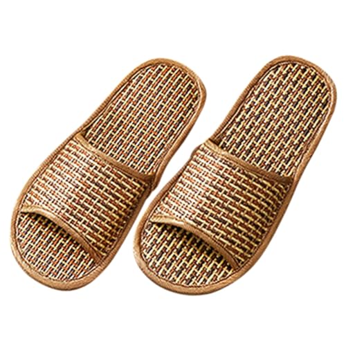NOLITOY Nordische Hausschuhe Damen Herren Geflochtene Rattangras Slipper Leichte Atmungsaktive Sommer Hausschuhe für Drinnen Rutschfeste Komfortable Pantoffeln Geeignet für Zuhause und von NOLITOY