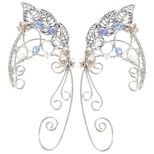NOLITOY Ohrringe Damen Ear Design Handgefertigte Ohrmanschetten Ohrlöcher Ohrclips für Kostüm Cosplay Eleganter Schmuck Silberfarbene Ohrhänger von NOLITOY