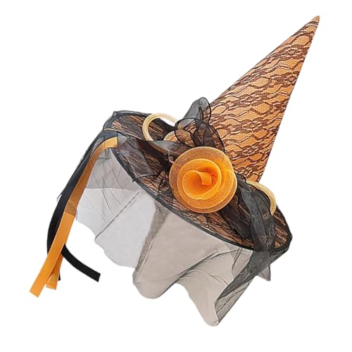 NOLITOY Orangefarbener Verkleidungs-hut Mit Netzblumendekor Für Halloween-cosplay Hexenhut Für Damen Detaillierte Blumenröhre Leichter Und Atmungsaktiver Für Partys Und Anlässe von NOLITOY